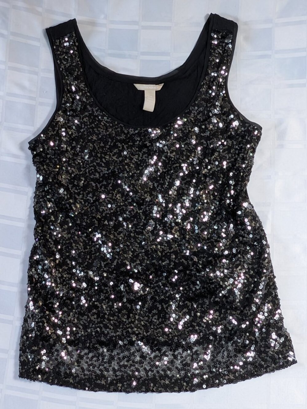BANANA REPUBLIC WOMEN'S TANK TOP SHIRT SIZE LARGE SEQUIN STYLE BLACK SHINNY